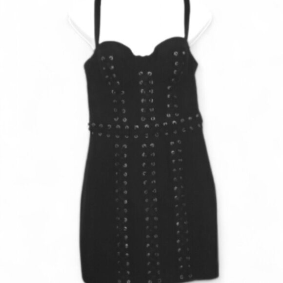Bebe X Naven Black Bustier Lace up  Bodycon Dress Size 8 - Picture 15 of 15